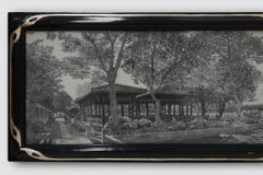 Framed Artwork on silk of a Chinese waterside tea house, France ca. 1910