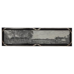 Antique Framed Artwork on silk of a Chinese waterside tea house, France ca. 1910