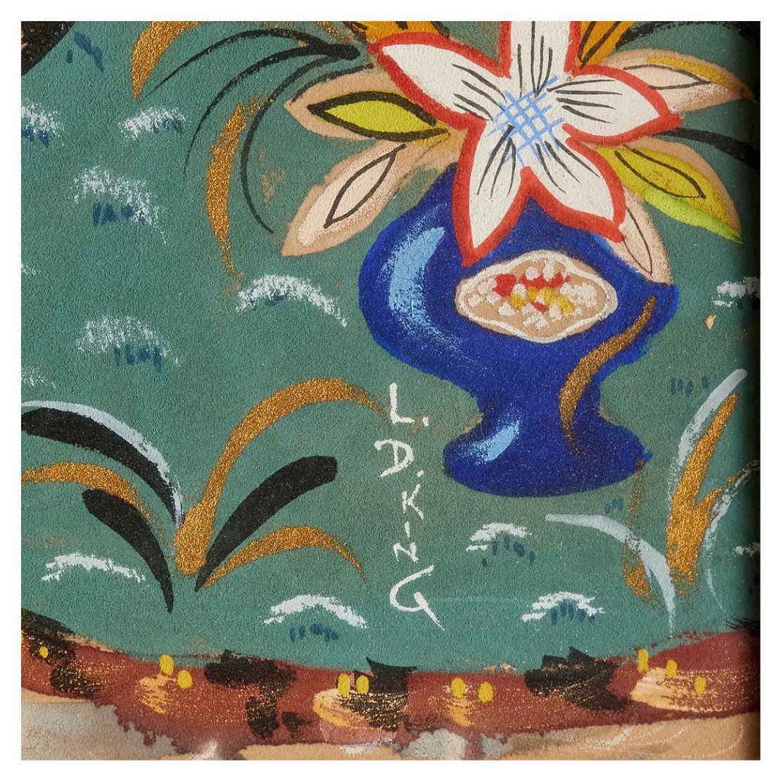 20ième siècle Scène asiatique encadrée Tempera sur panneau en vente