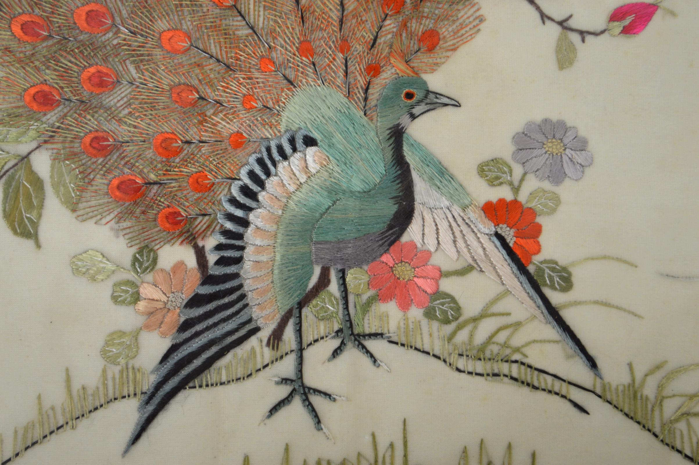 Mid-20th Century Framed Asian Silk Embroidered Fabric / Embroidery Tapestry, 
