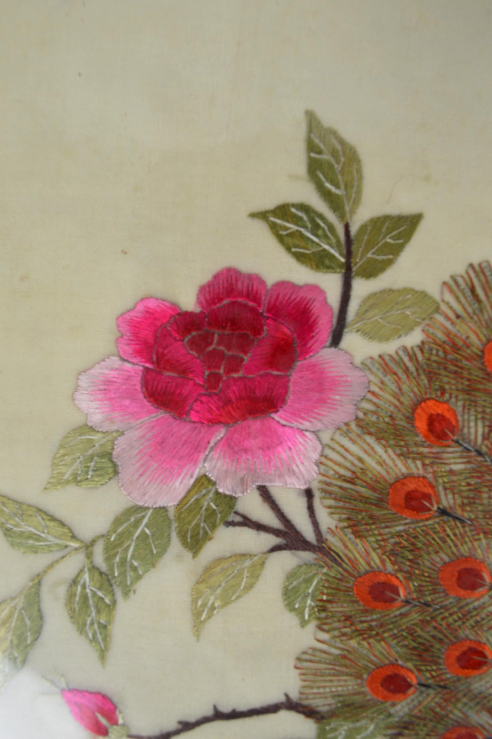 Framed Asian Silk Embroidered Fabric / Embroidery Tapestry, 