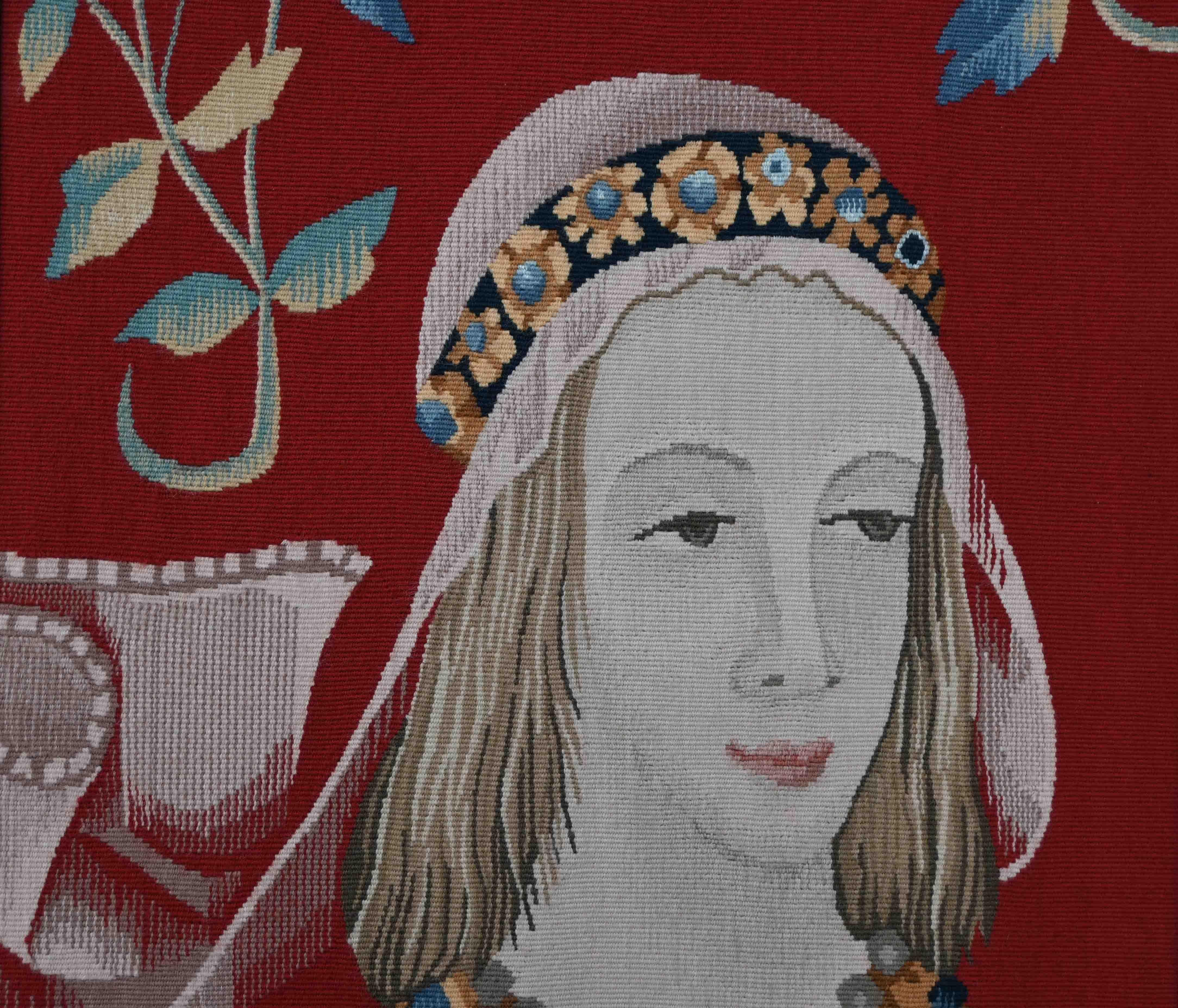 French Framed Aubusson tapestry 19th, signed, Bolduc,  Lady with a Unicorn  N° 1391 For Sale