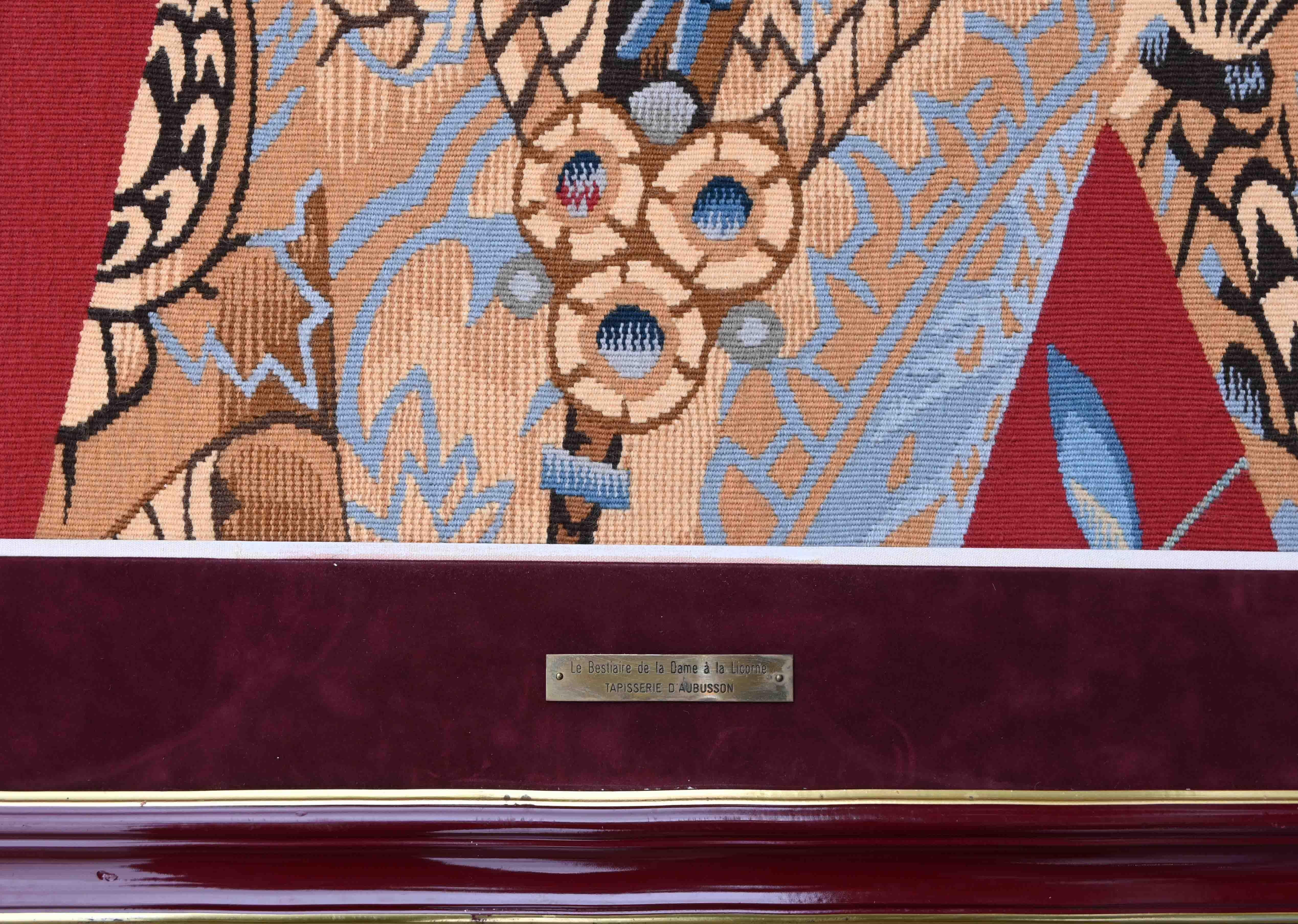 Hand-Woven Framed Aubusson tapestry 19th, signed, Bolduc,  Lady with a Unicorn  N° 1391 For Sale