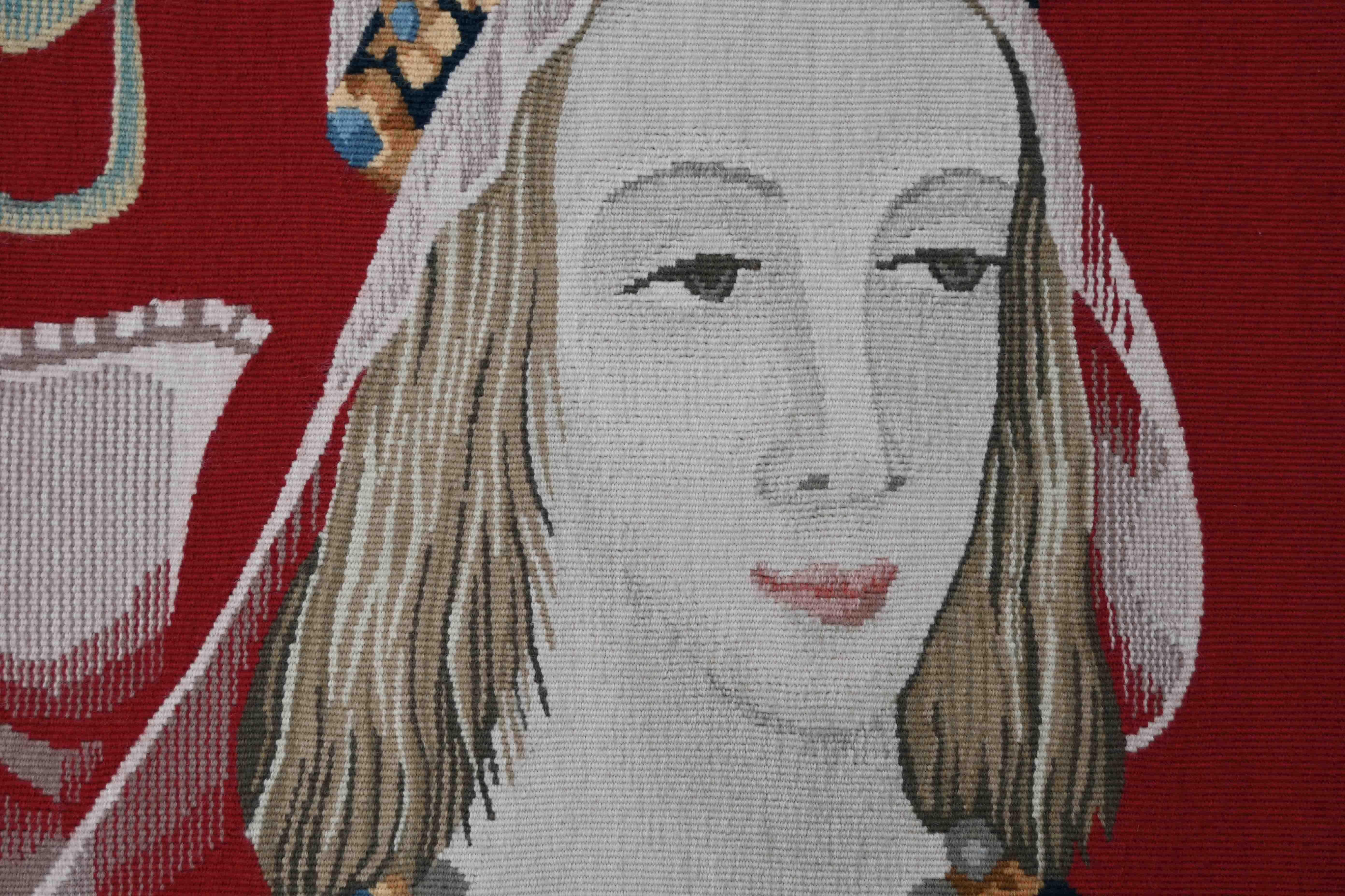 Wool Framed Aubusson tapestry 19th, signed, Bolduc,  Lady with a Unicorn  N° 1391 For Sale