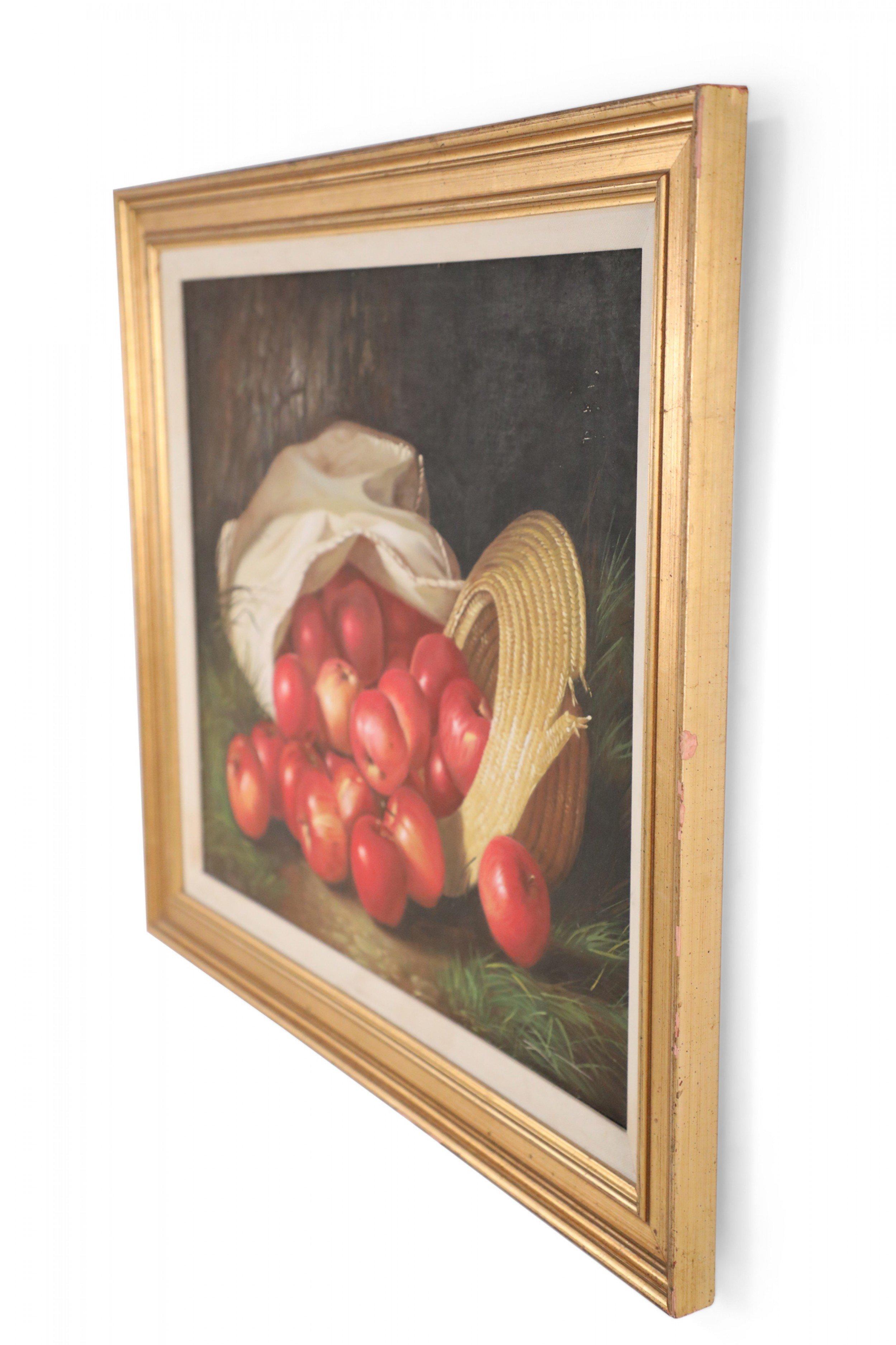 Mid-Century Modern Framed Bag of Apples Still Life Oil Painting For Sale