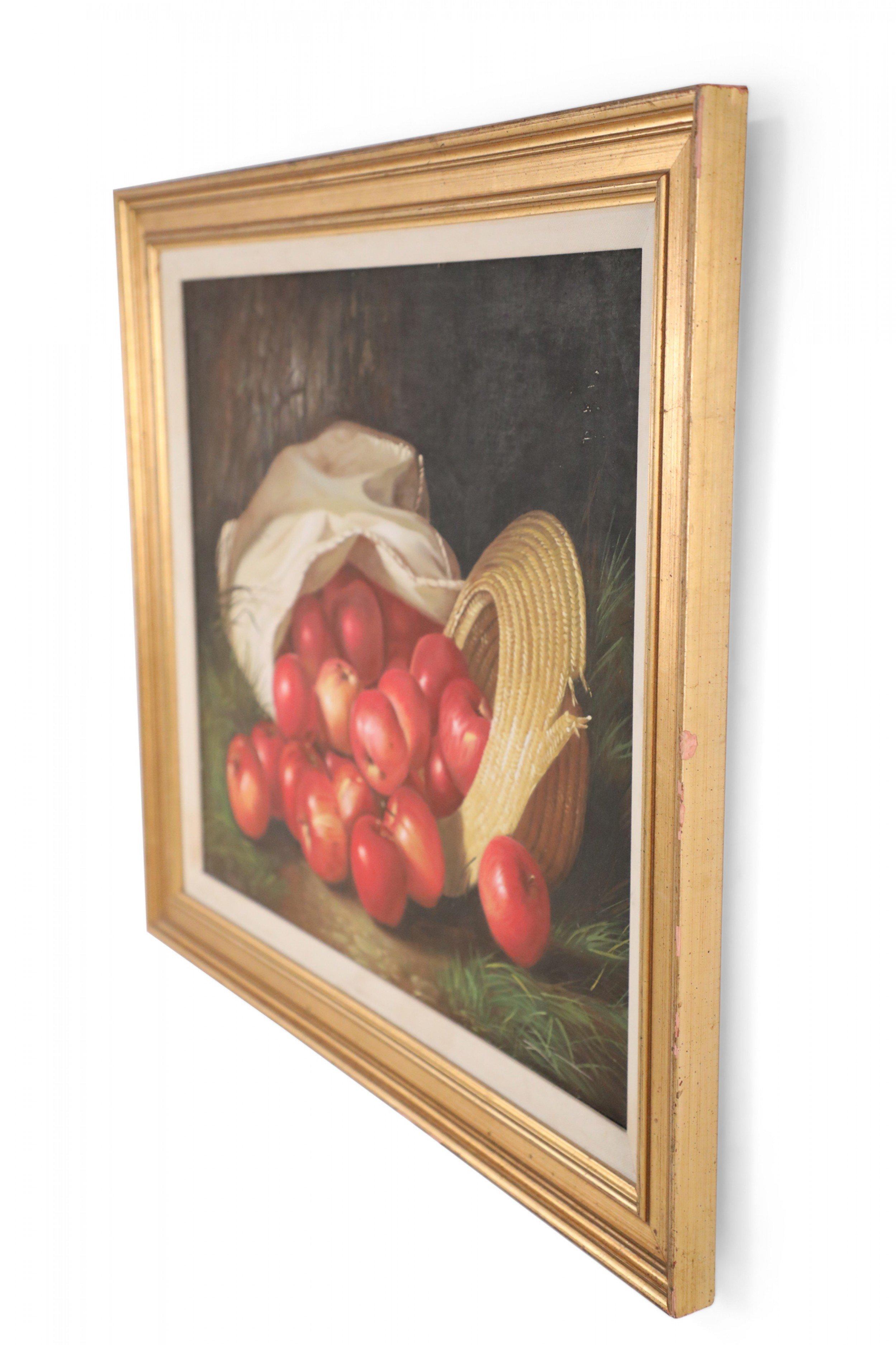 Mid-Century Modern Nature morte au sac de pommes encadrée - peinture à l'huile en vente