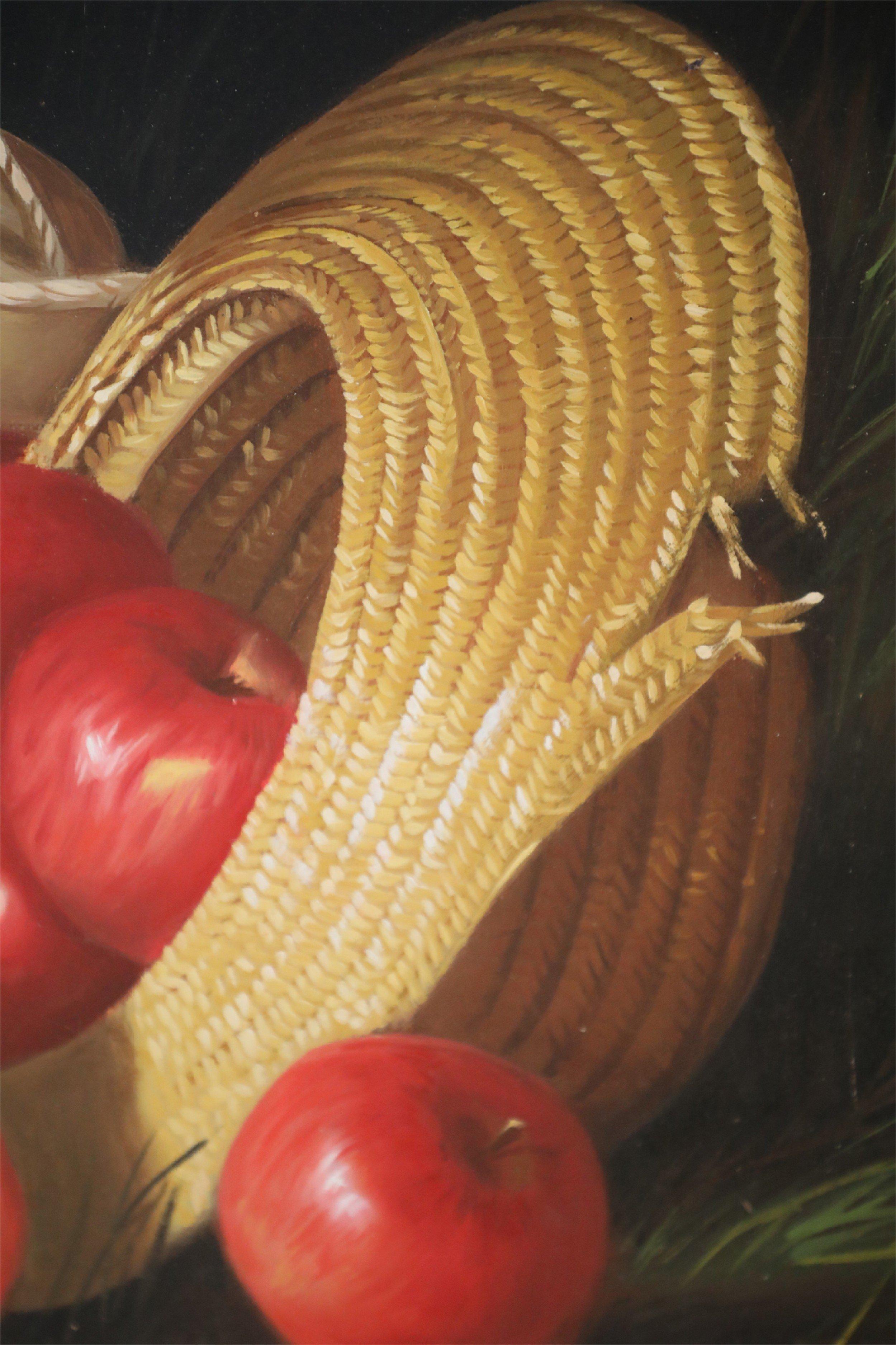 Nature morte au sac de pommes encadrée - peinture à l'huile Bon état - En vente à New York, NY