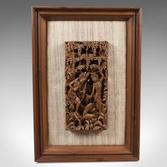 Framed Balinese Carved Wall Panel, Midcentury Decorative Art