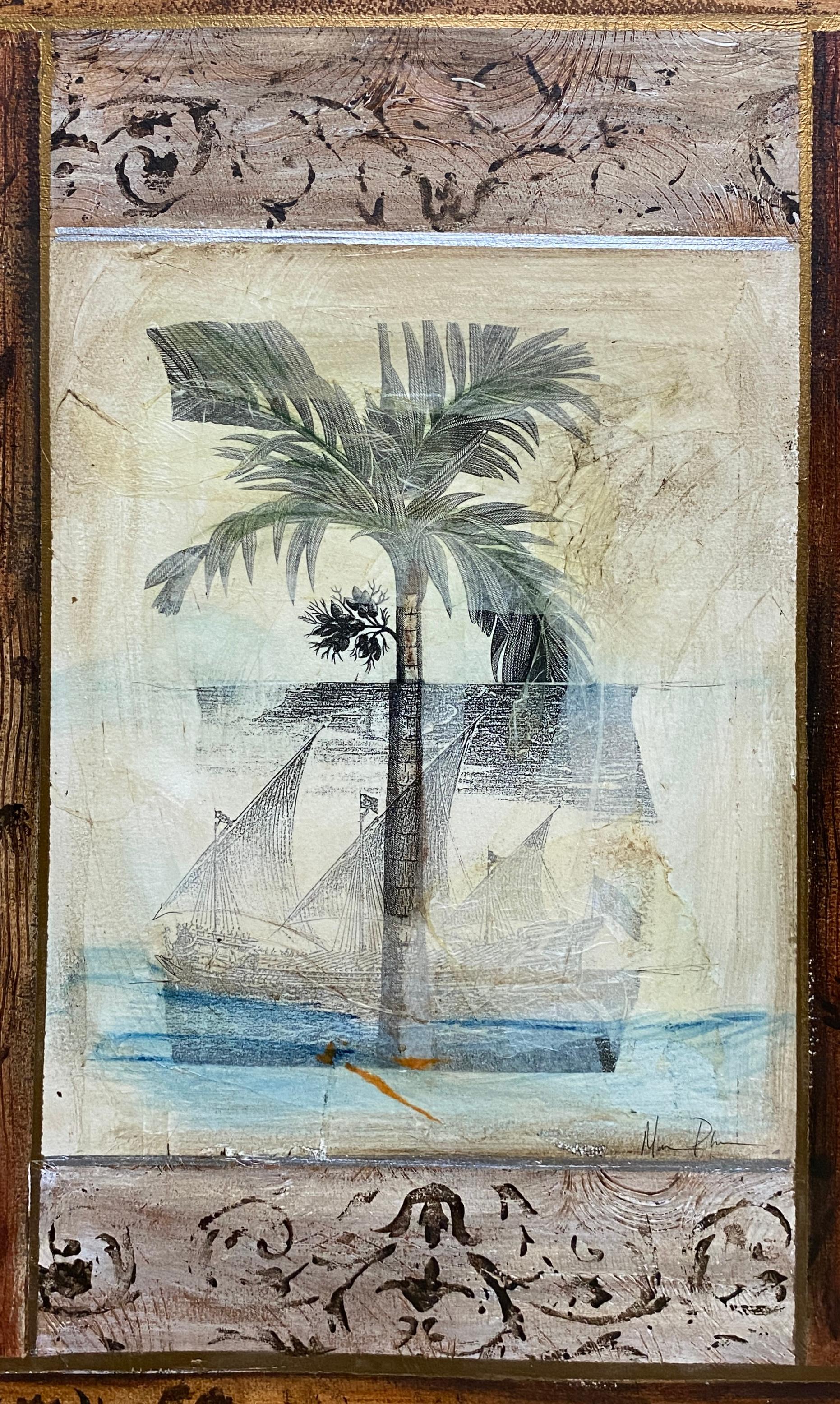Wood Large Framed Beach Side Palm Tree Art For Sale