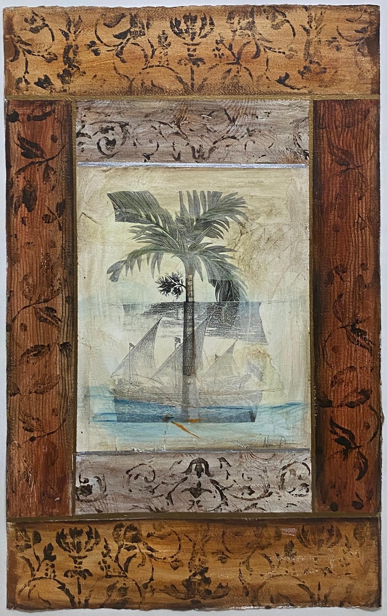 Large Framed Beach Side Palm Tree Art For Sale 1