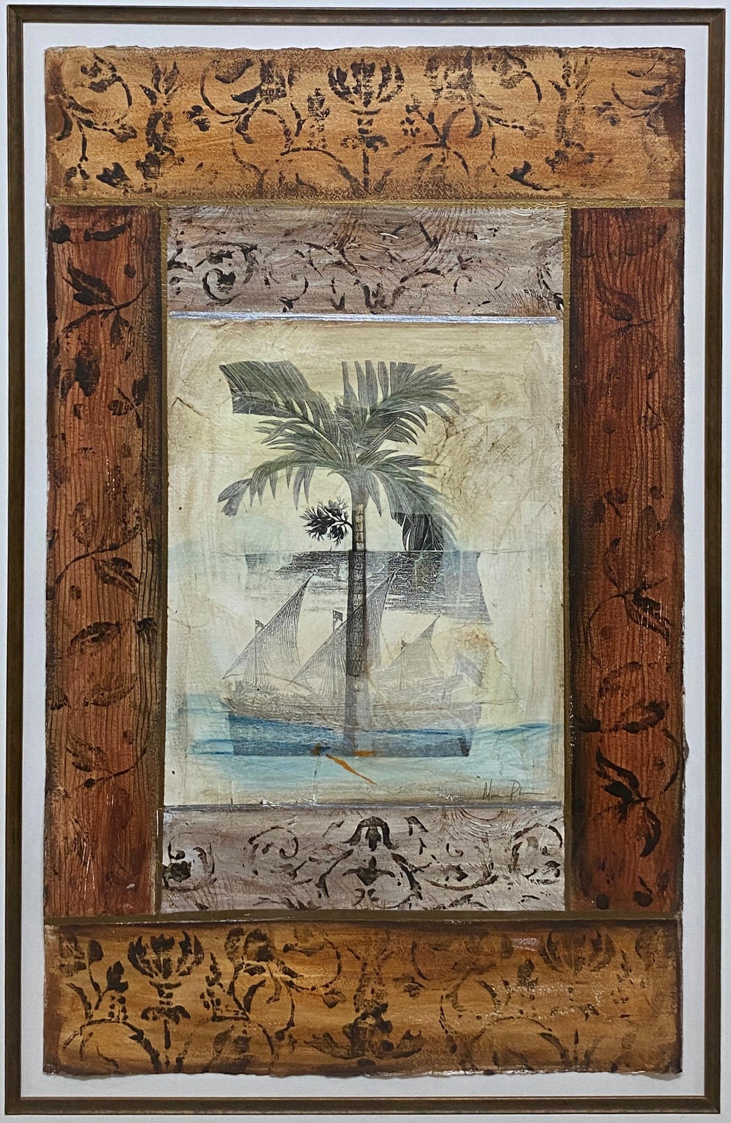 Large Framed Beach Side Palm Tree Art For Sale 2