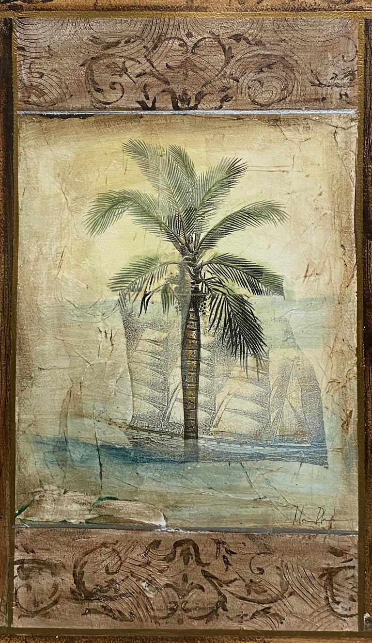 Large Framed Beachside Palm Tree Art For Sale at 1stDibs