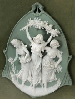 Framed Biscuit Porcelain Jasperware Relief Cameo with Three Women