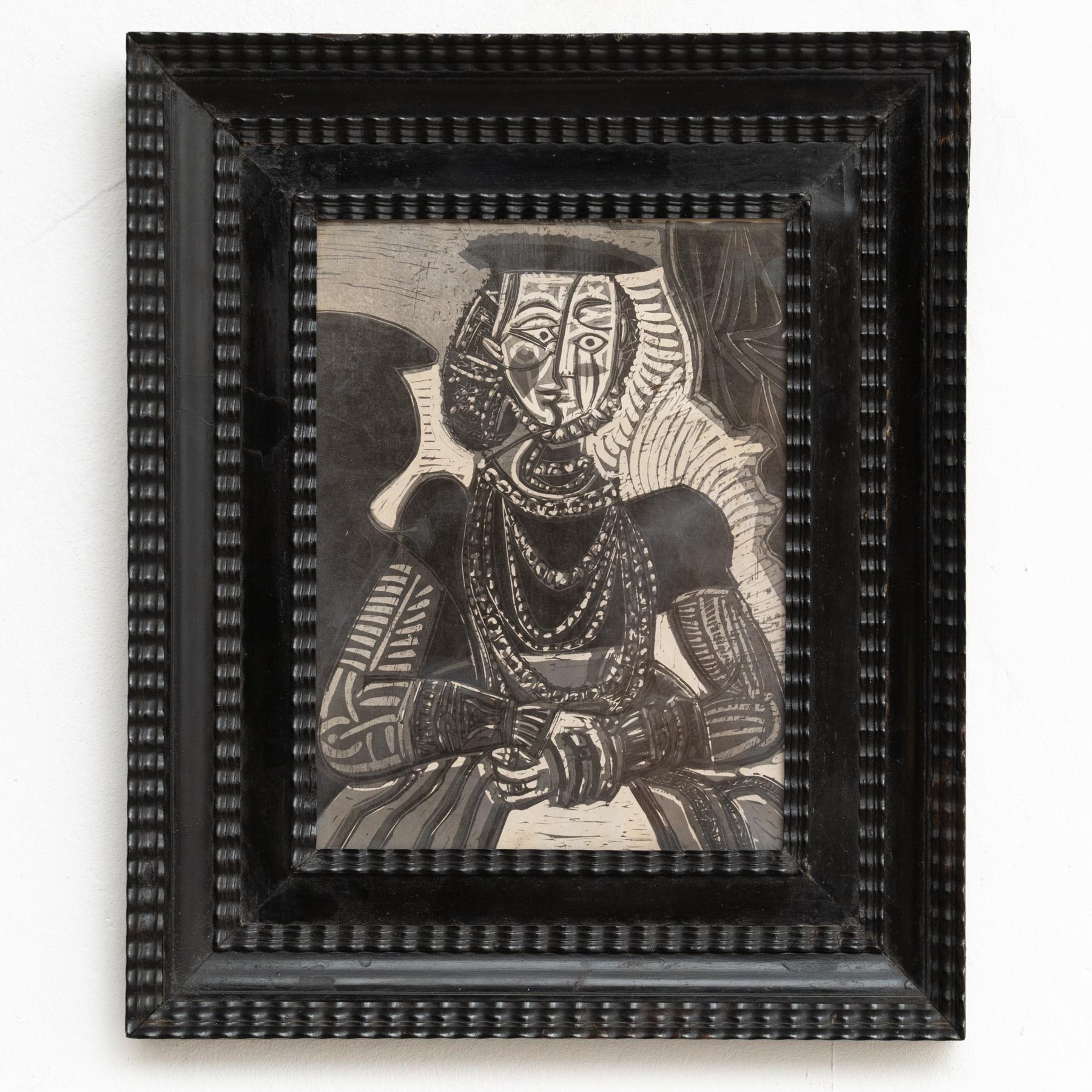 Mid-Century Modern Framed Black and White Archive Photography of Pablo Picasso, 1972 For Sale