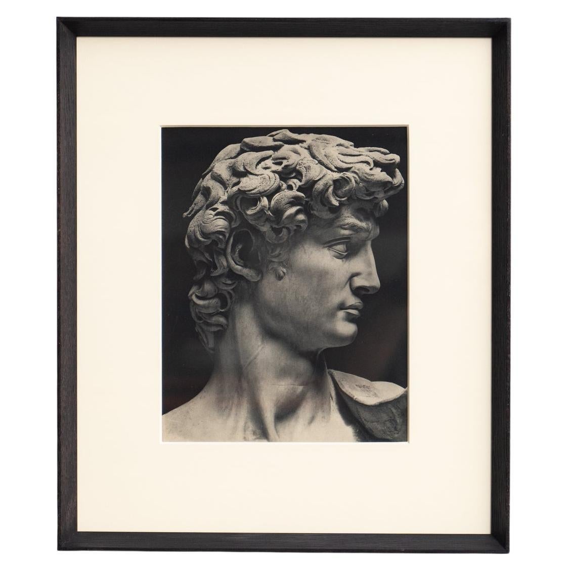 Framed Black and White Heliogravure of Michelangelo's David – Circa 1940