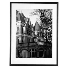 Framed Black and White Photograph of Rooftop Gables