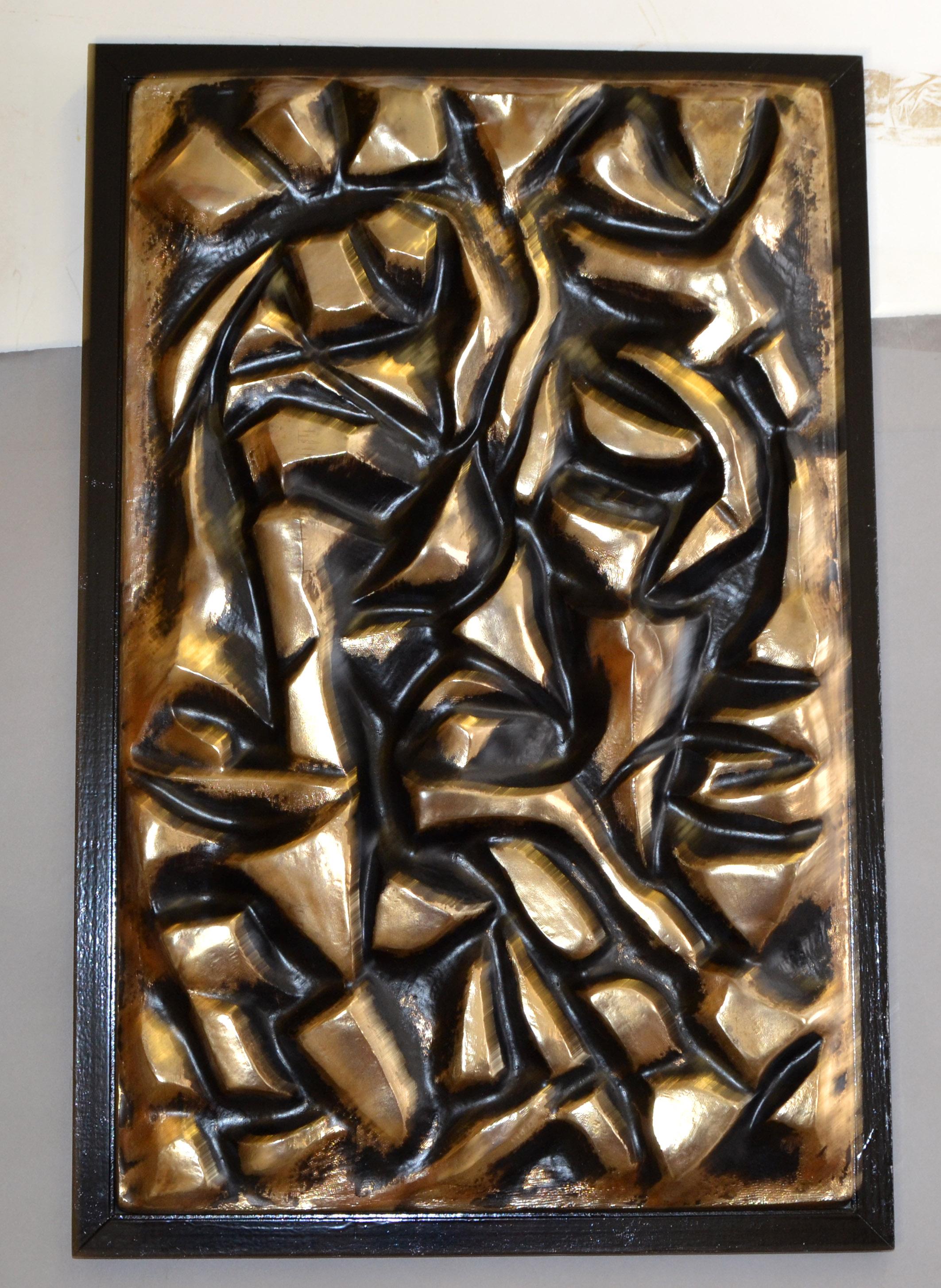 Framed Black & Gold Sculpted Abstract Fiberglass Wall Art Mid-Century Modern 70s 4