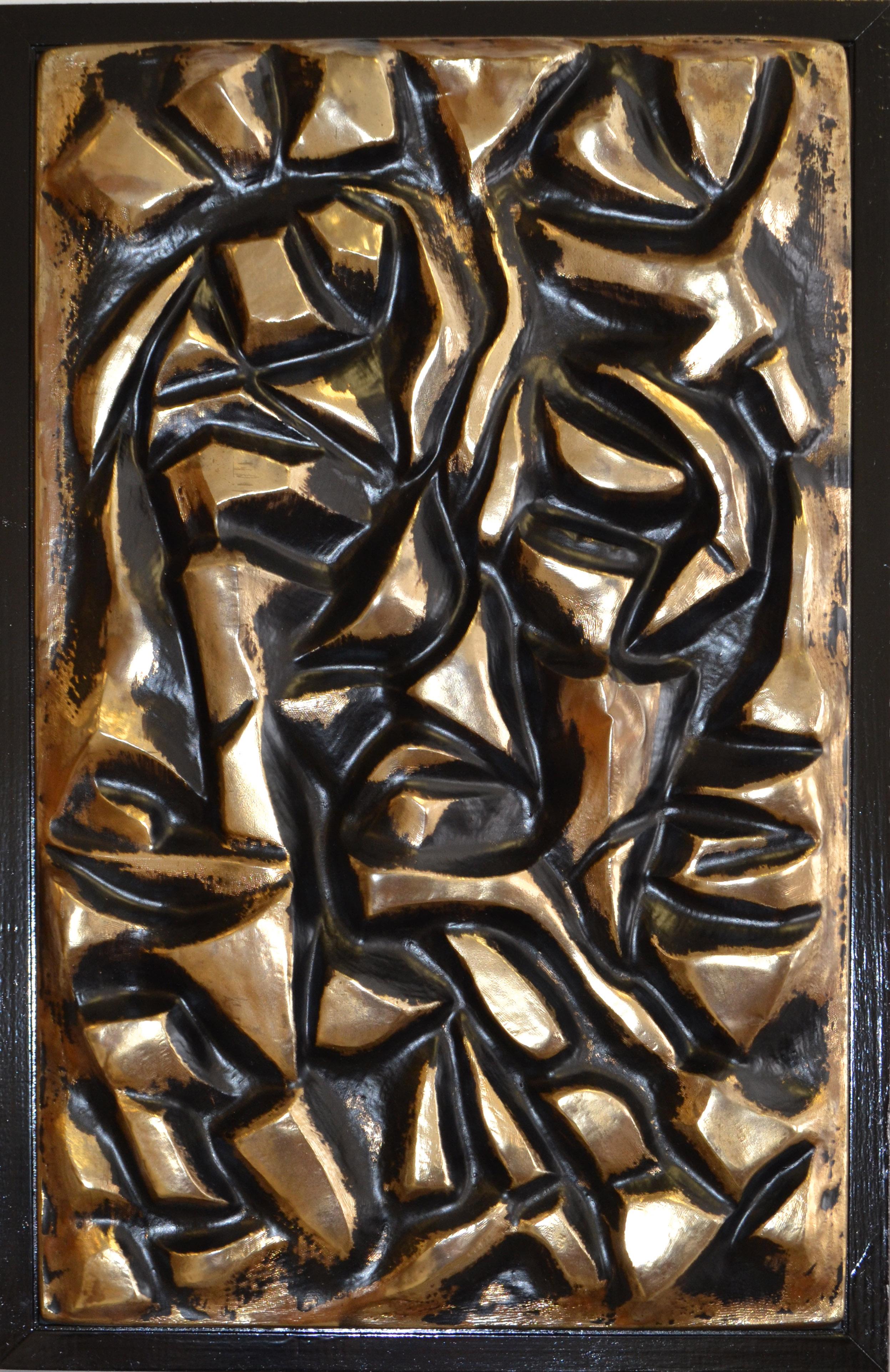 Framed Black & Gold Sculpted Abstract Fiberglass Wall Art Mid-Century Modern 70s 5