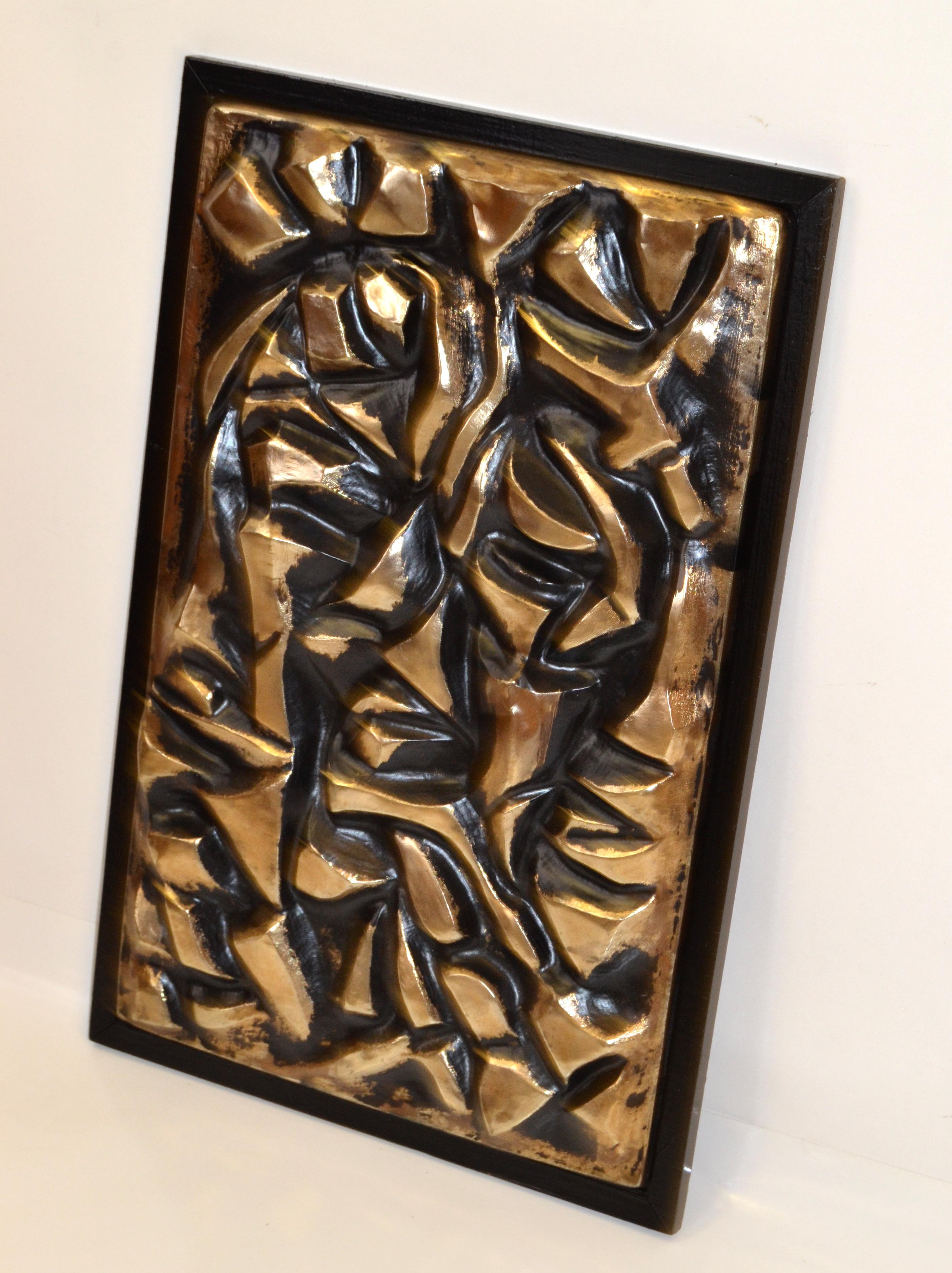 Framed Black & Gold Sculpted Abstract Fiberglass Wall Art Mid-Century Modern 70s 3