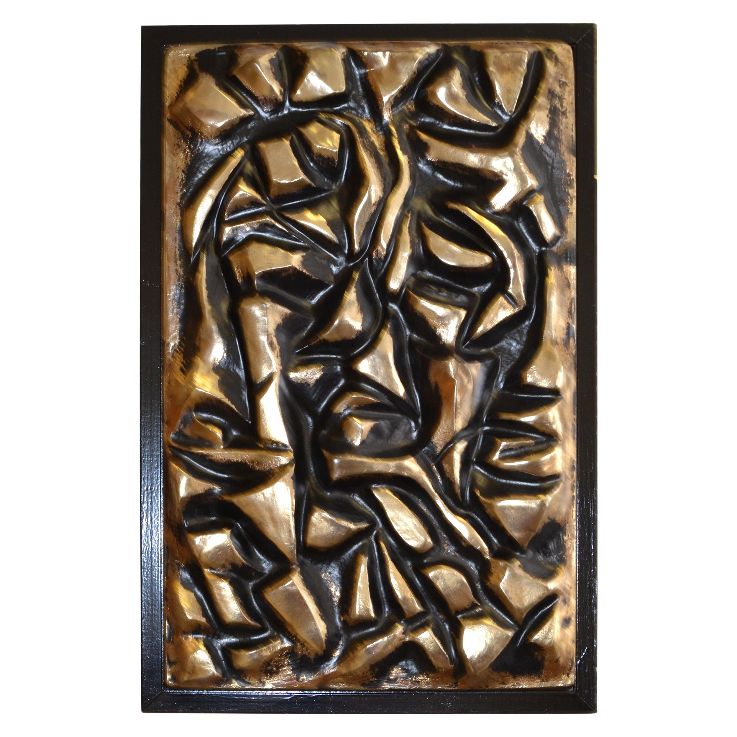 Framed Black & Gold Sculpted Abstract Fiberglass Wall Art Mid-Century Modern 70s
