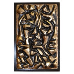 Framed Black & Gold Sculpted Abstract Fiberglass Wall Art Mid-Century Modern 70s