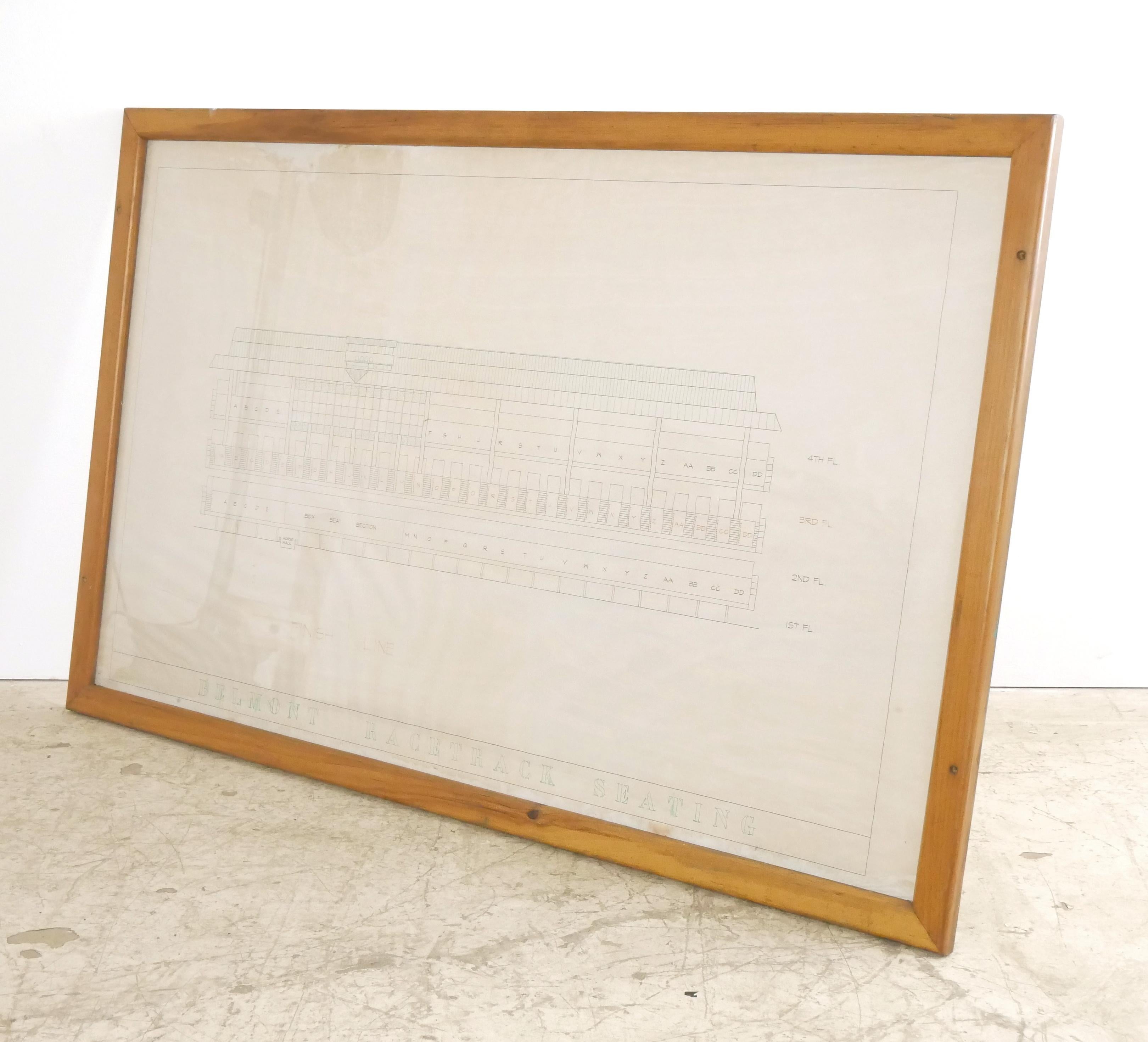 Plexiglass Framed Blueprint of NY Belmont Park Racetrack Seating For Sale