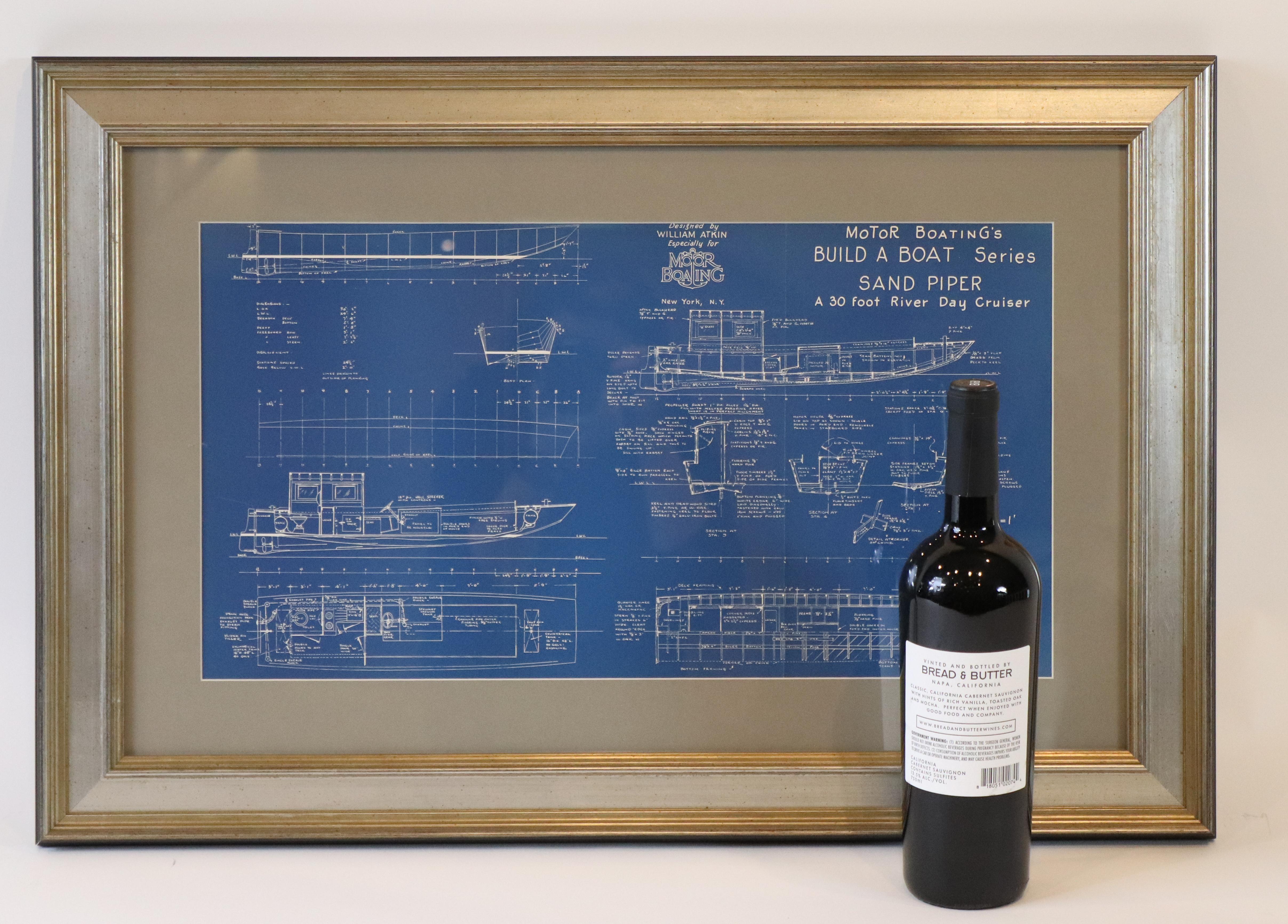 Framed Blueprint of the Yacht Sand Piper In Good Condition In Norwell, MA