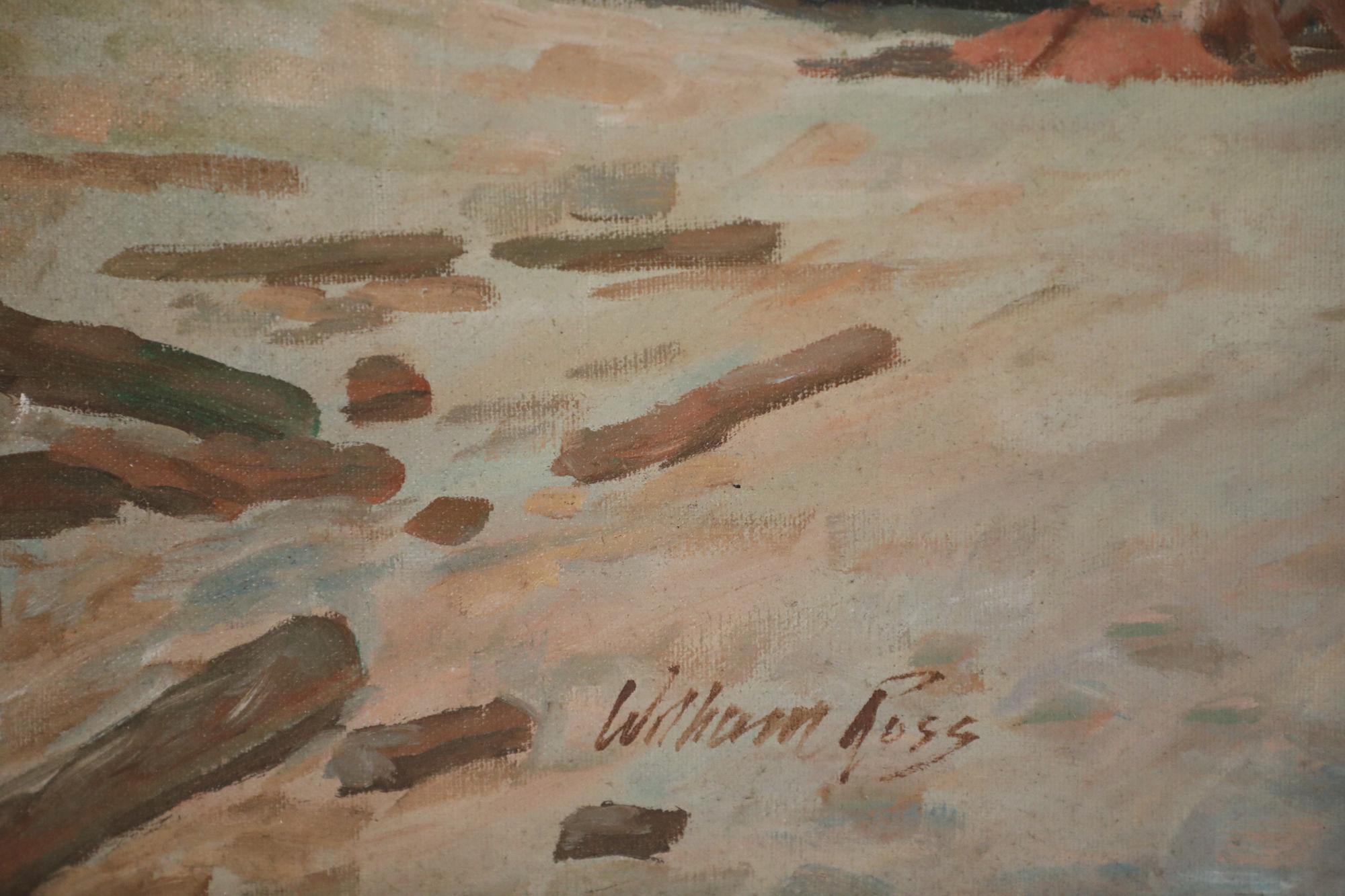 Peinture à l'huile encadrée - Paysage marin - Bateaux sur le rivage à la plage Bon état - En vente à New York, NY