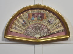 Framed Brisé Fan with Hand-Painted Courtly Scene