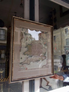 Framed Britannia Map Hand Tinted and Colored, Signed Matthaus Seutter, C. 1725