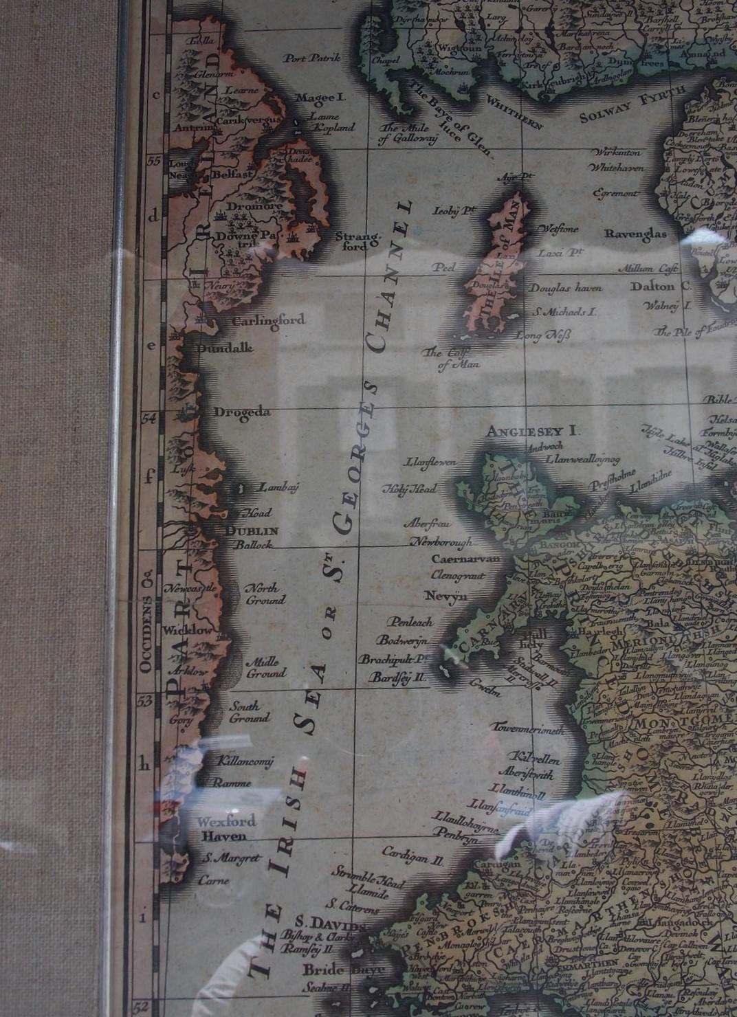 Framed Britannia Map Hand Tinted and Colored, Signed Matthaus Seutter, C. 1725 In Good Condition In Hollywood, SC