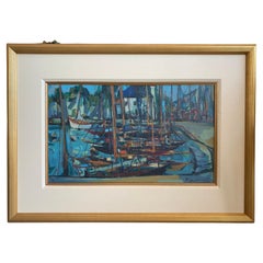 Framed Brittany Boats Painting in Oil