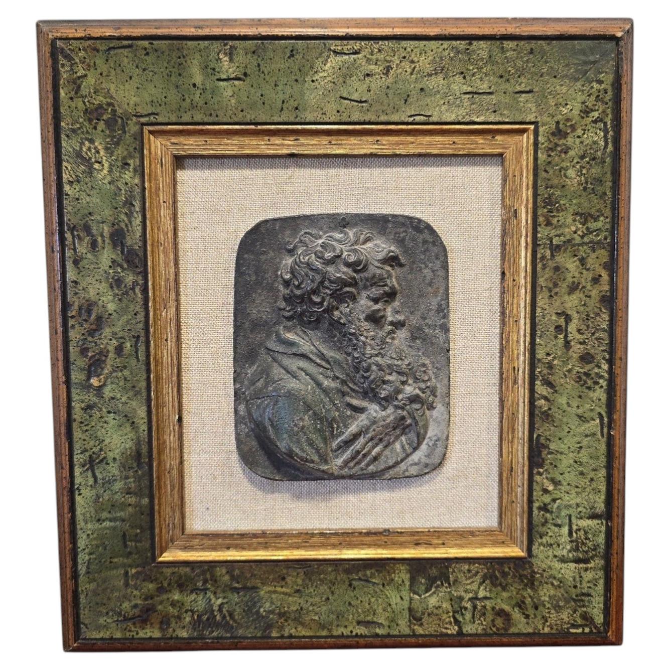 Framed Bronze Relief Plaque Depicting a Classical Face