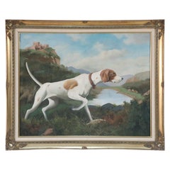 Gerahmtes braunes und weißes spitzes Hundegemälde