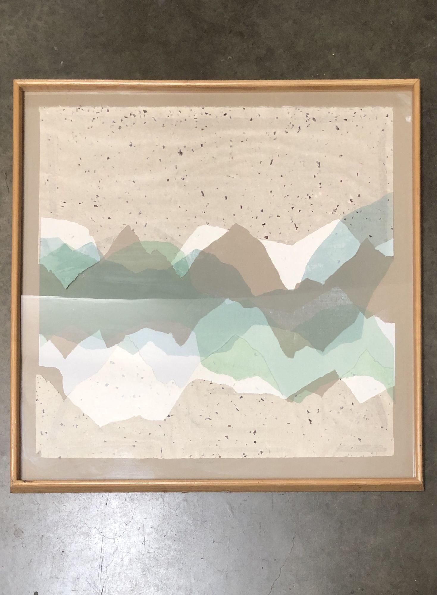 Late 20th Century Framed Canvas Art Mountian Peaks Collage Artwork Print For Sale