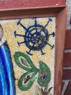 Framed Ceramic Rooster Art Tile Plaque, French, 1950's