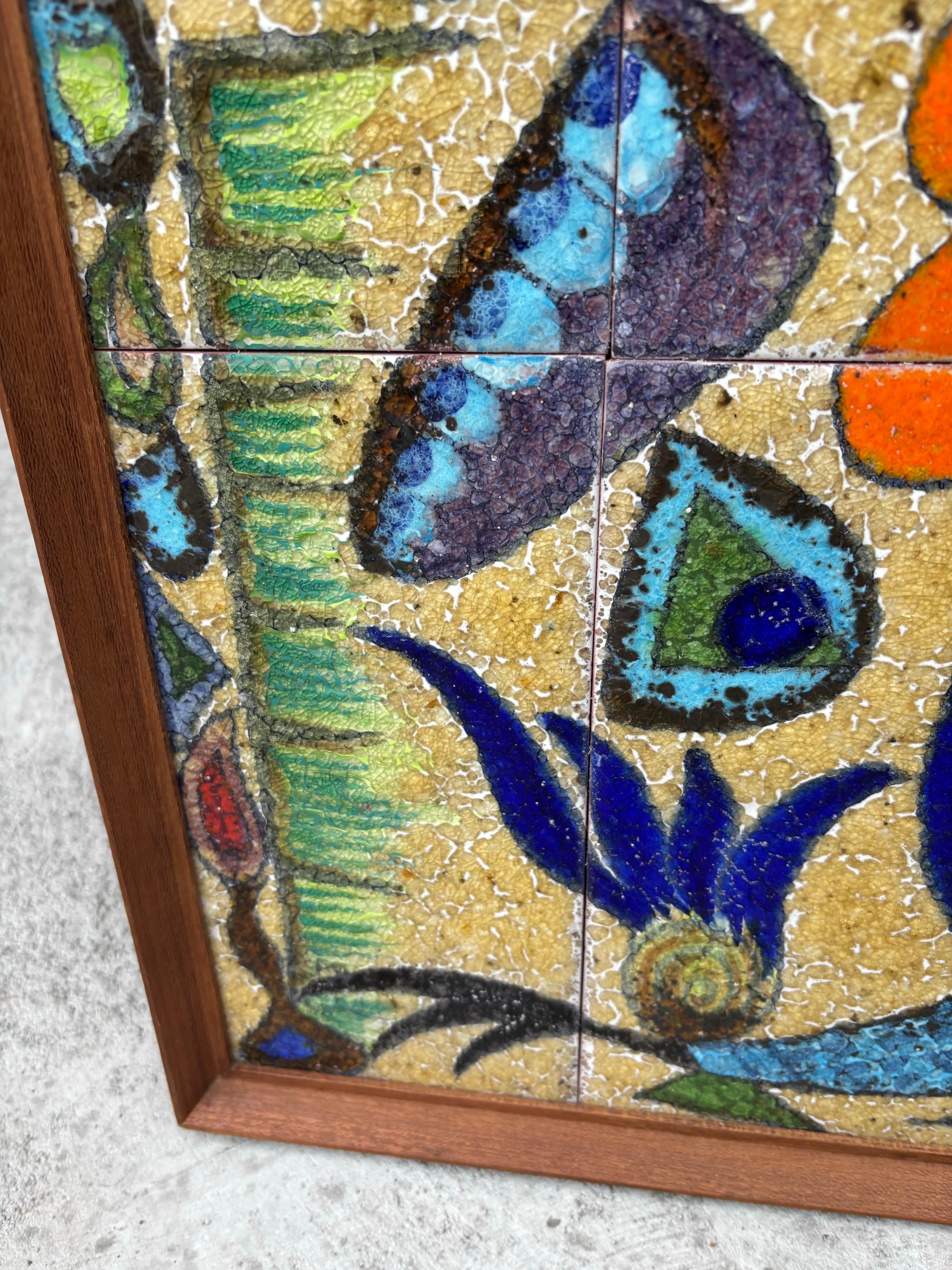 Mid-20th Century Framed Ceramic Rooster Art Tile Plaque, French, 1950's For Sale