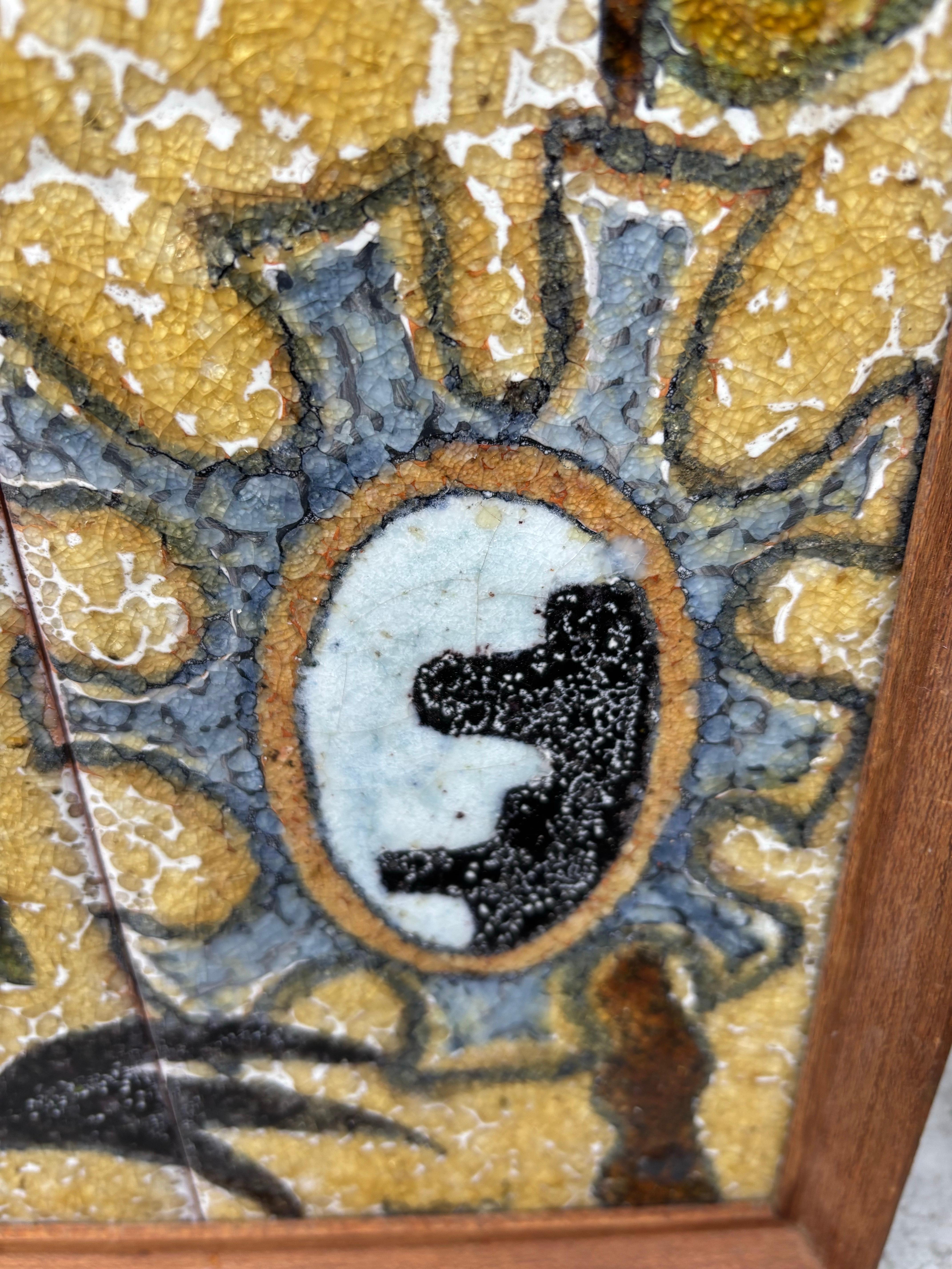 Framed Ceramic Rooster Art Tile Plaque, French, 1950's For Sale 3