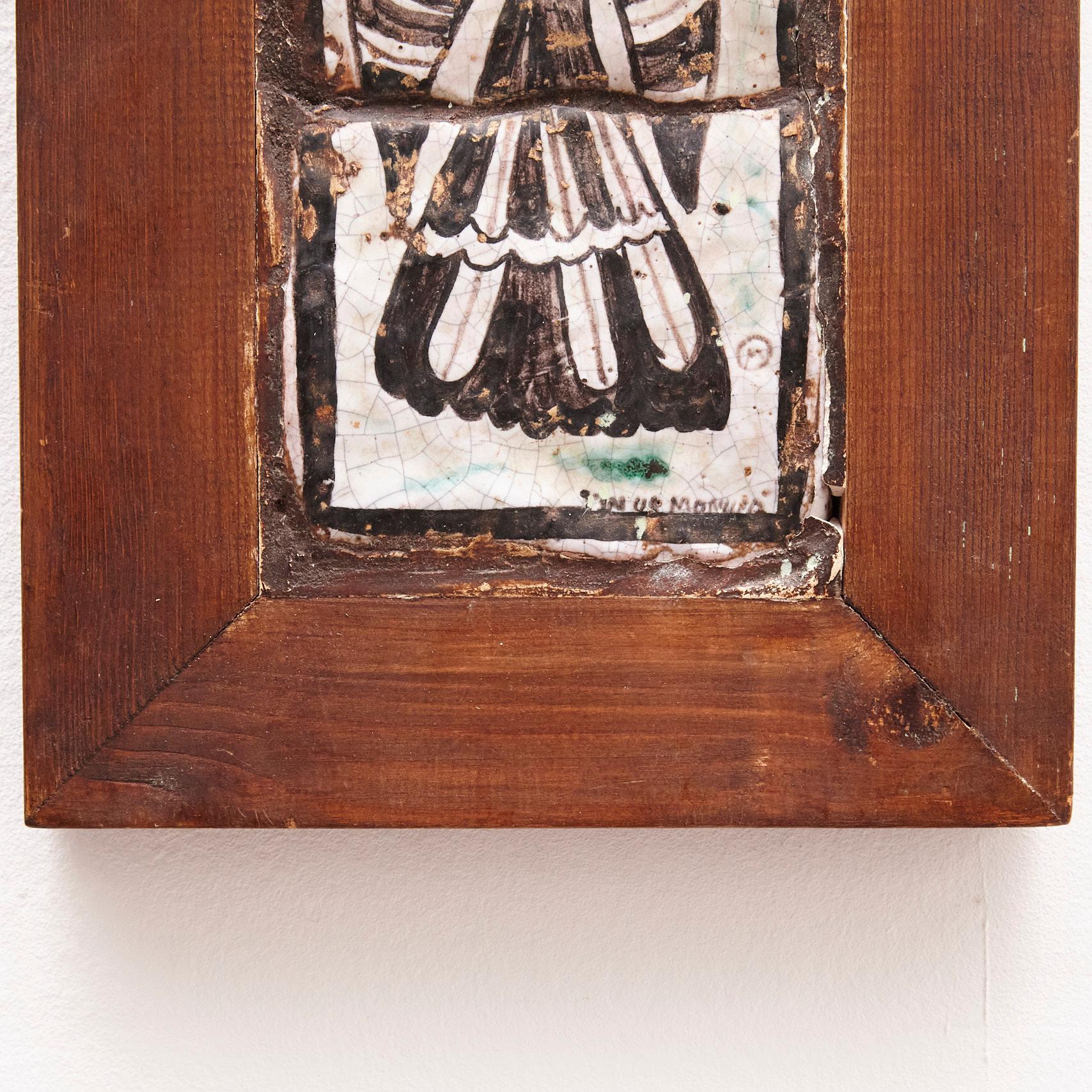 Mid-20th Century Framed Ceramic Tile Hand Painted Composition, circa 1940