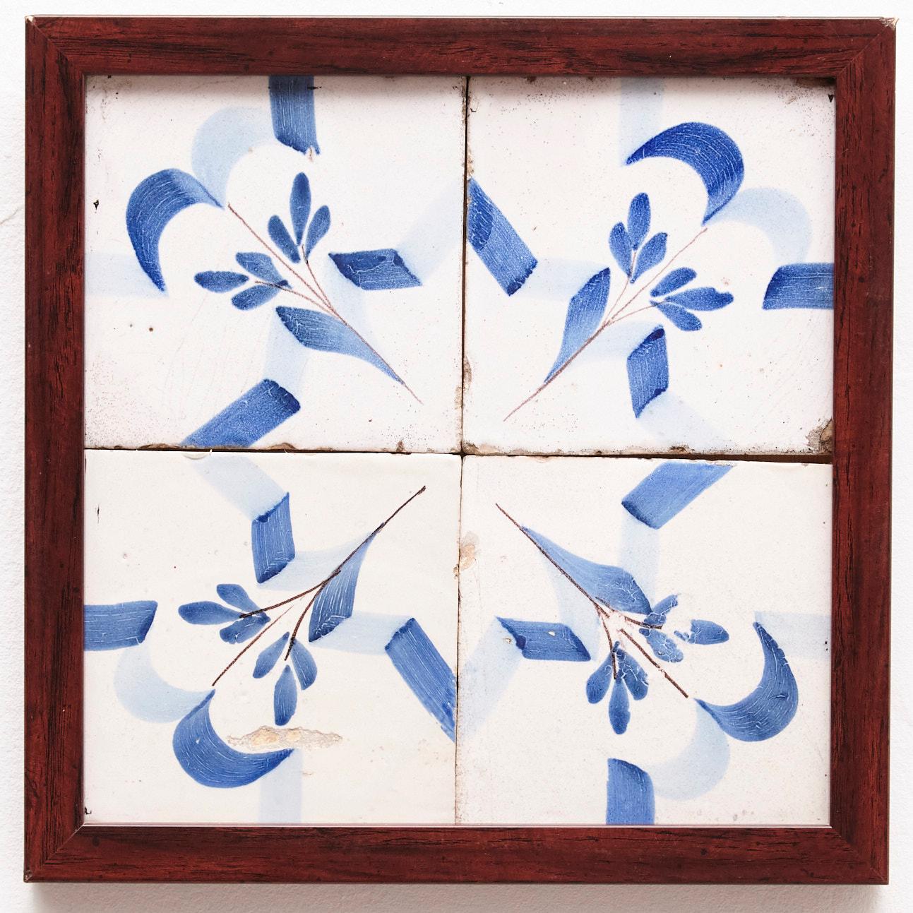Mid-Century Modern Framed Ceramic Tile Hand Painted Composition, circa 1950