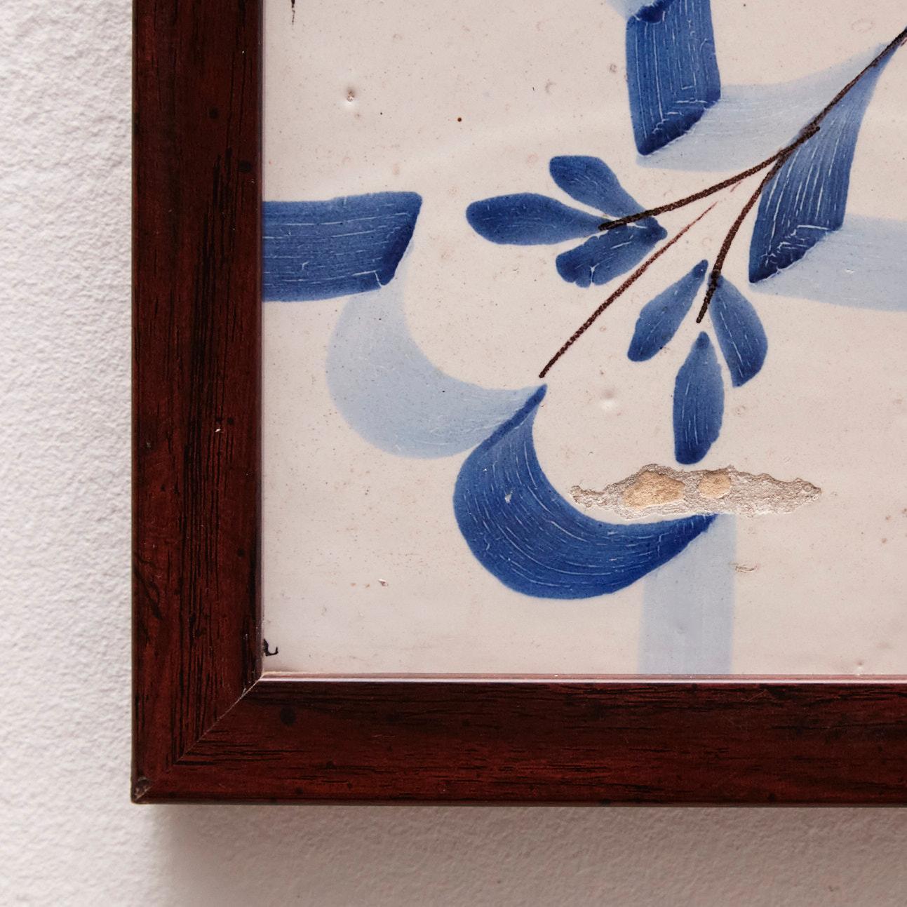 Mid-20th Century Framed Ceramic Tile Hand Painted Composition, circa 1950 For Sale