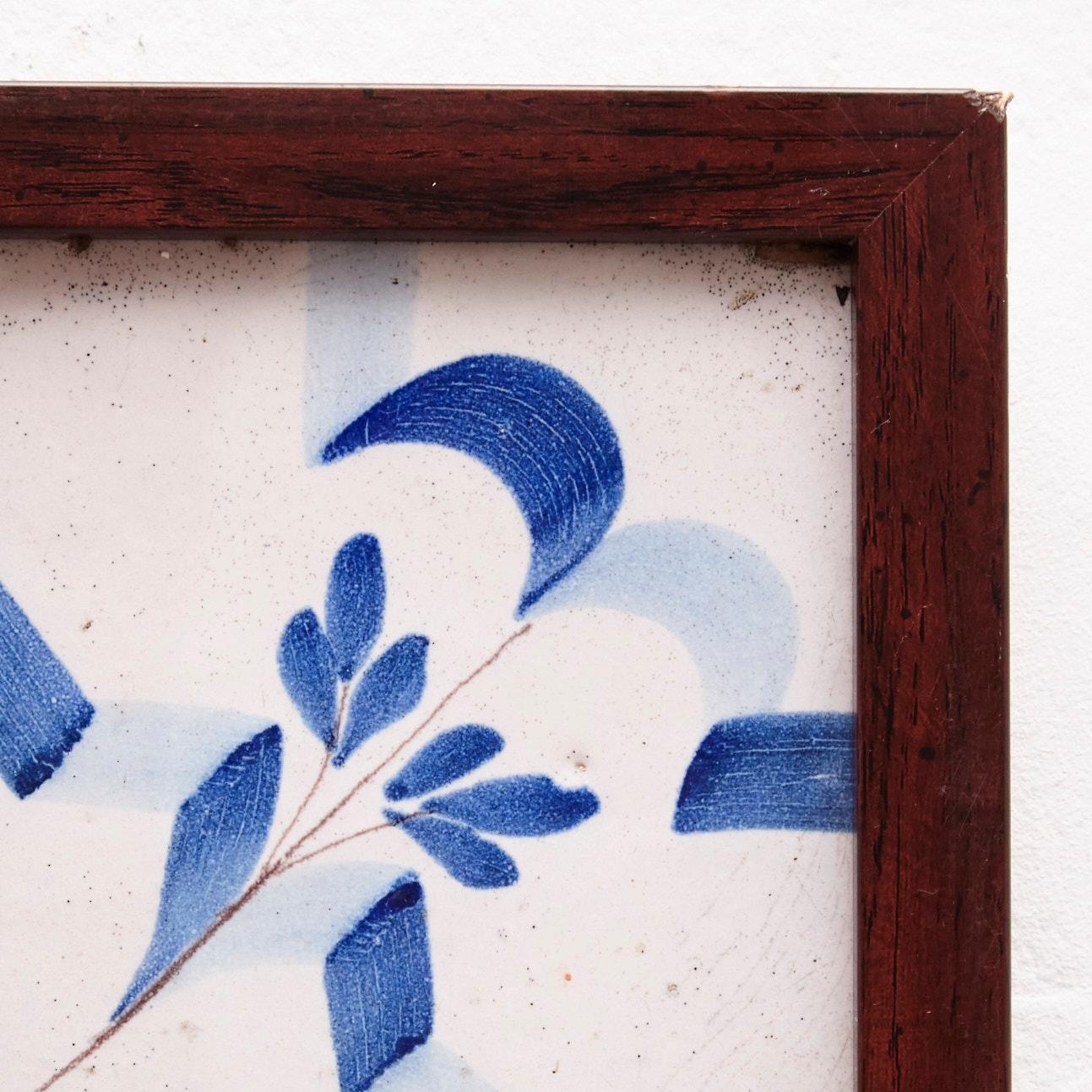 Framed Ceramic Tile Hand Painted Composition, circa 1950 For Sale 1