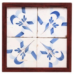 Framed Ceramic Tile Hand Painted Composition, circa 1950