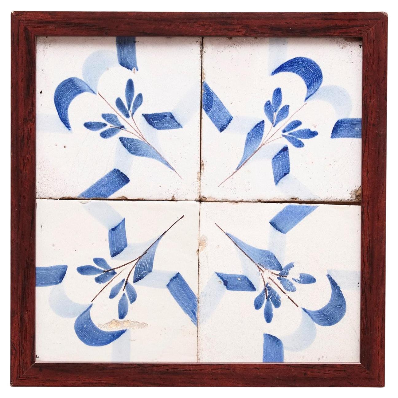 Framed Ceramic Tile Hand Painted Composition, circa 1950 For Sale