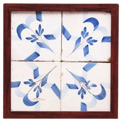 Vintage Framed Ceramic Tile Hand Painted Composition, circa 1950