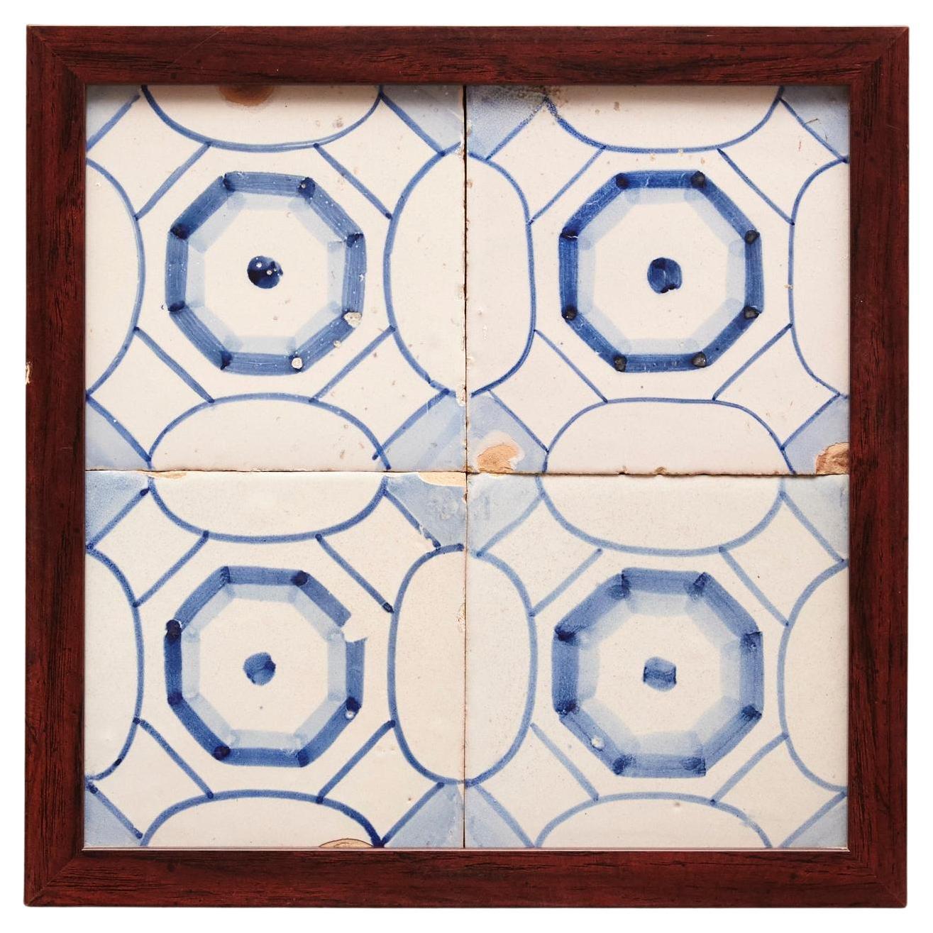 Framed Ceramic Tile Hand Painted Composition, circa 1950