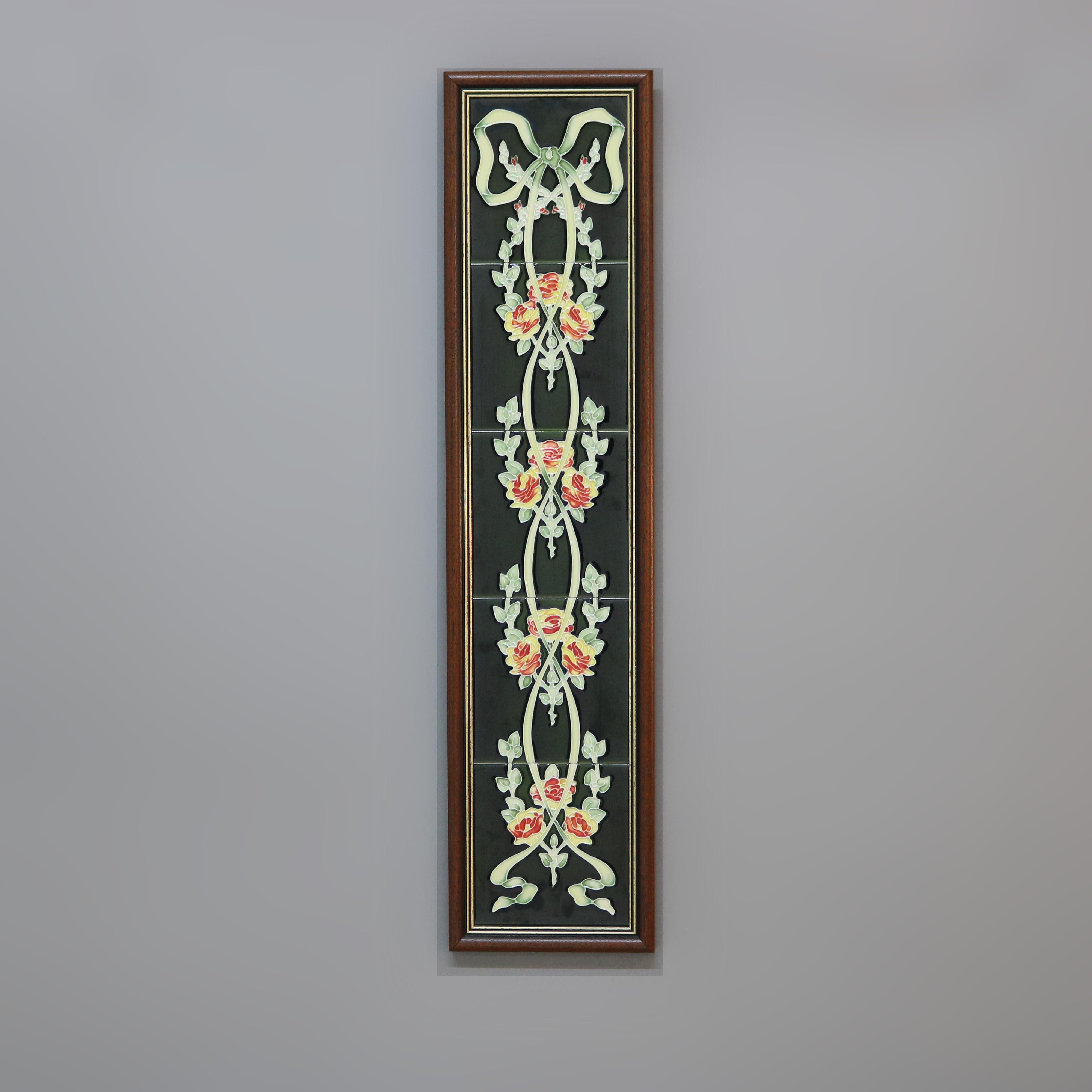 Framed Ceramic Tiled Wall Plaque with Roses 20thC

Measures - 32