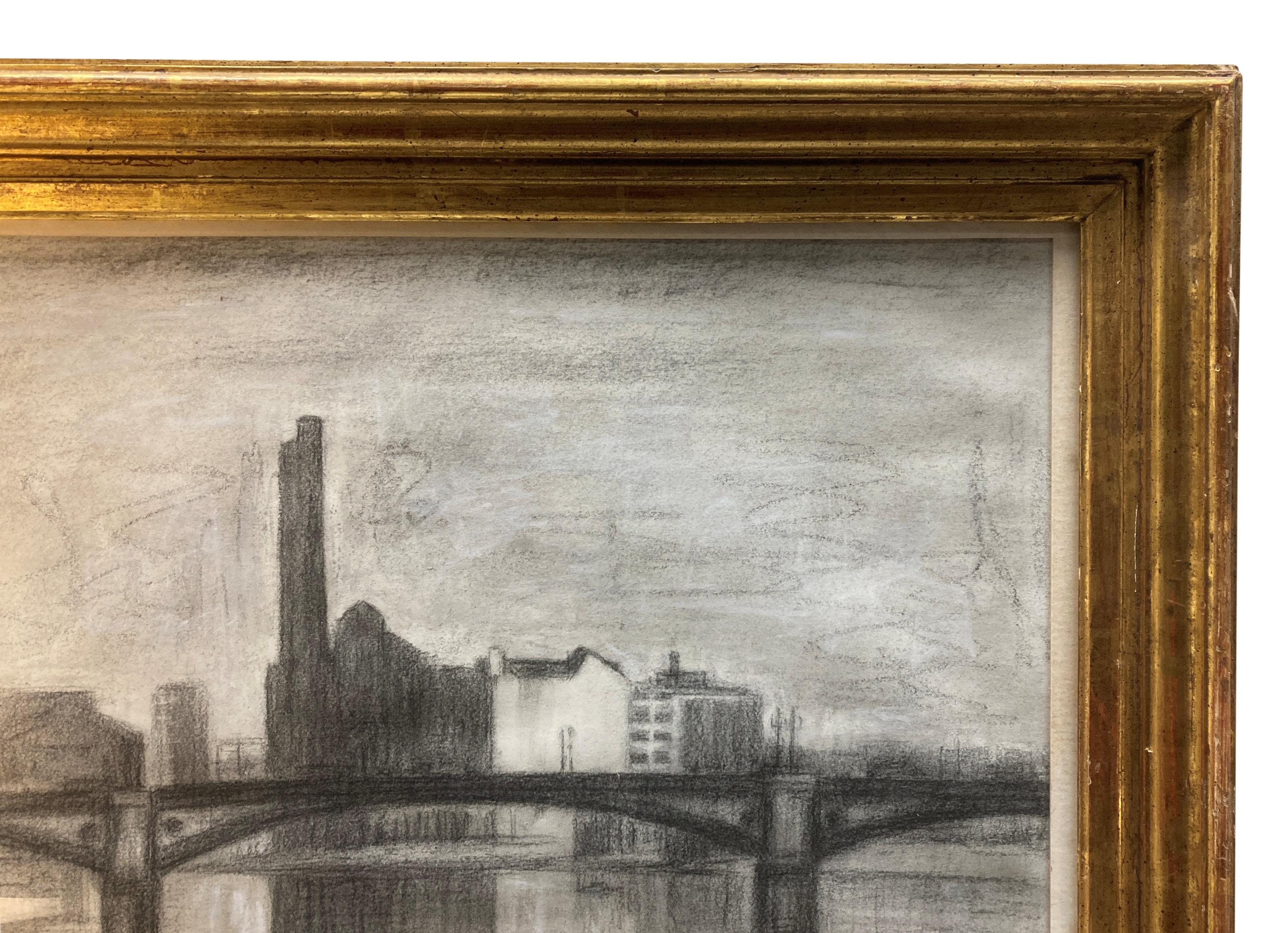 Anglais Dessin au fusain encadré de la centrale électrique de Lot's Road, Londres en vente