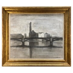 Framed Charcoal Drawing Of Lot's Road Power Station, London