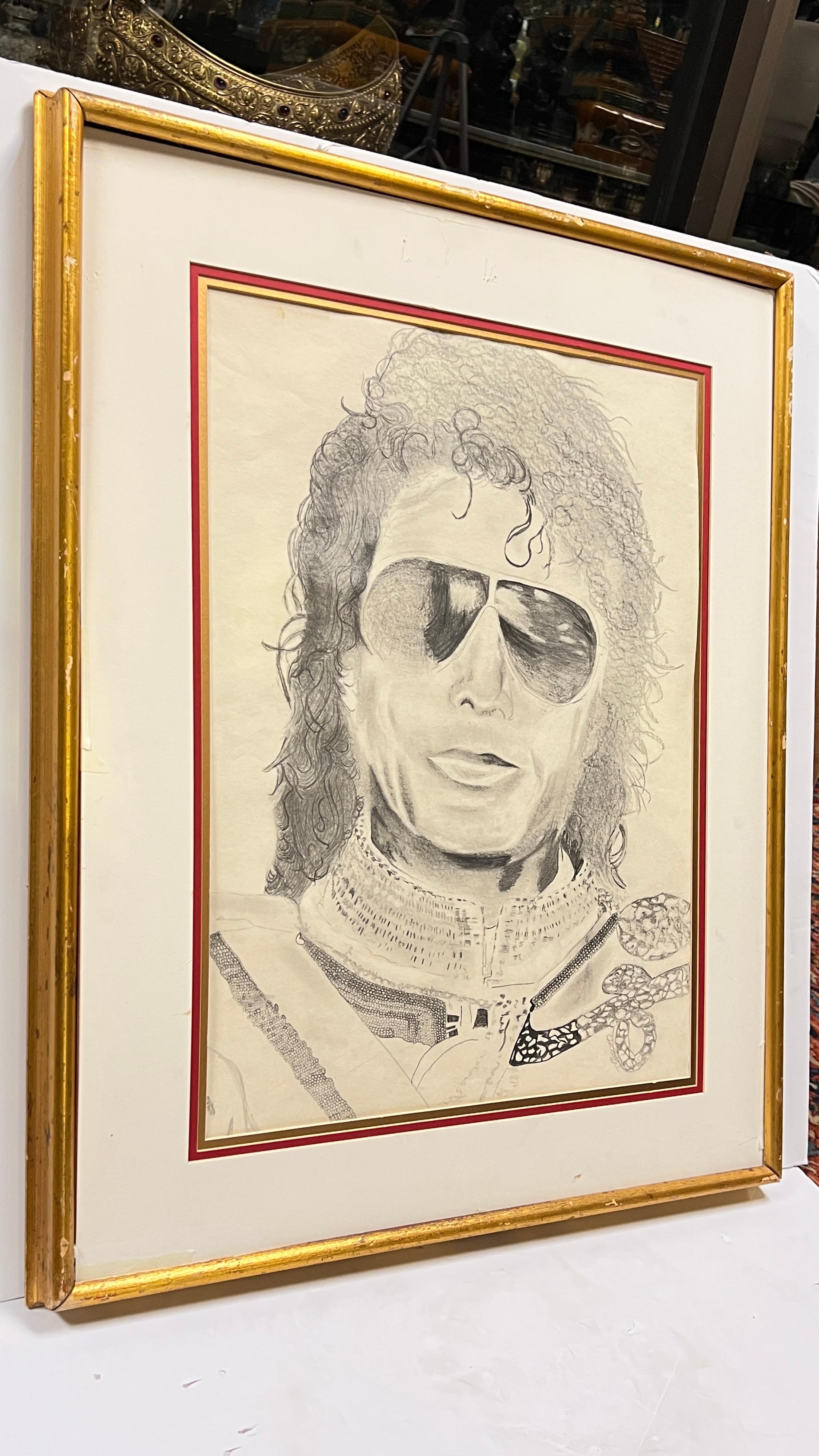 20th Century Framed Charcoal Drawing of Michael Jackson by Charlotte (1983) For Sale